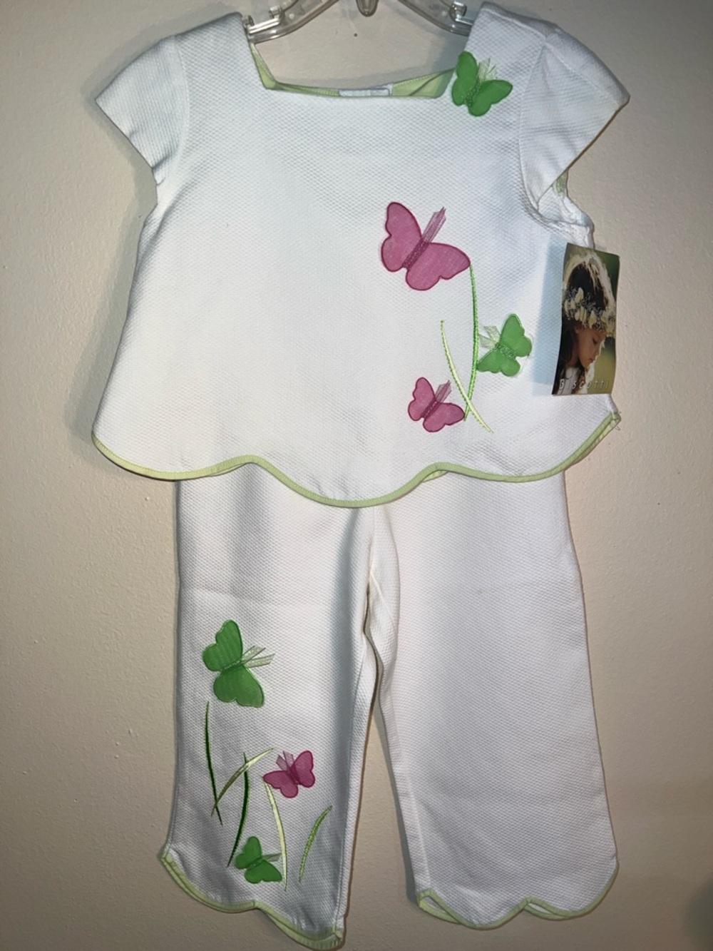 Vintage Girls White Butterfly Applique Two-Piece Outfit